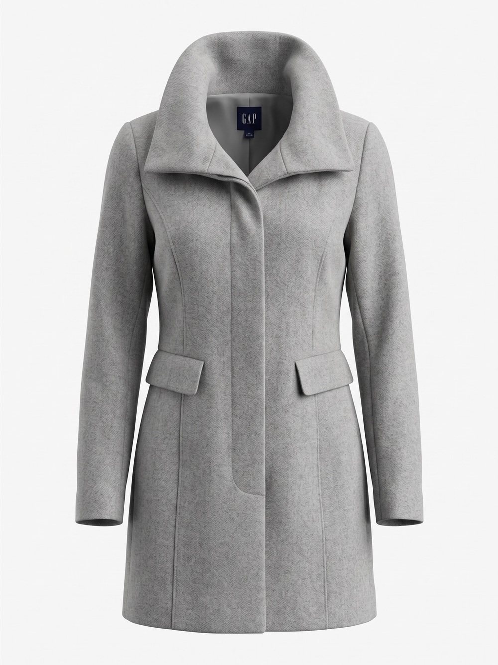 Vintage GAP Women's Light Gray Tailored Wool-Blend Funnel Neck Trench Coat M